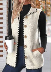 Button White Sleeveless Stand Collar Waistcoat