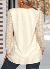 Criss Cross Beige Long Sleeve V Neck T Shirt