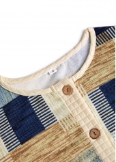 Plus Size Light Yellow Button Geometric Print Sweatshirt