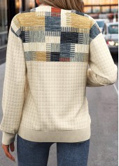 Plus Size Light Yellow Button Geometric Print Sweatshirt
