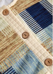 Plus Size Light Yellow Button Geometric Print Sweatshirt