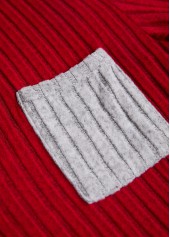 Button Wine Red Long Sleeve Split Neck Sweatshirt