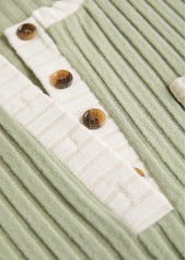 Patchwork Sage Green Long Sleeve Split Neck Sweatshirt