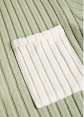 Patchwork Sage Green Long Sleeve Split Neck Sweatshirt