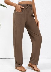 Dark Coffee Straight Leg Elastic Waist Drawstring Pants