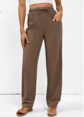 Dark Coffee Straight Leg Elastic Waist Drawstring Pants