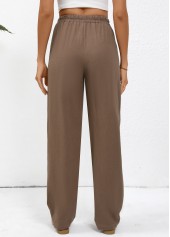 Dark Coffee Straight Leg Elastic Waist Drawstring Pants