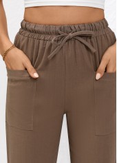 Dark Coffee Straight Leg Elastic Waist Drawstring Pants