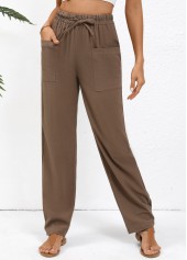 Dark Coffee Straight Leg Elastic Waist Drawstring Pants