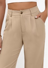 Light Camel Straight Leg High Waisted Button Pants