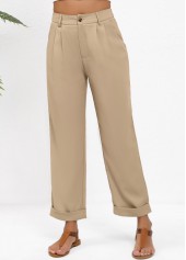 Light Camel Straight Leg High Waisted Button Pants