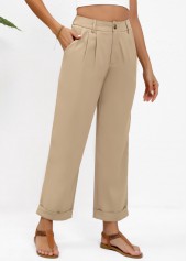 Light Camel Straight Leg High Waisted Button Pants