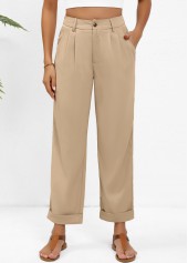 Light Camel Straight Leg High Waisted Button Pants