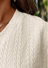 Jacquard Beige Long Sleeve V Neck T Shirt