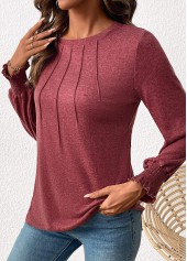 Tuck Stitch Brick Red Long Sleeve T Shirt