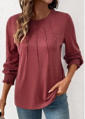 Tuck Stitch Brick Red Long Sleeve T Shirt