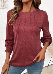Tuck Stitch Brick Red Long Sleeve T Shirt