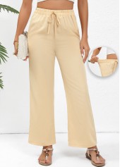 Light Coffee Straight Leg Elastic Waist Drawstring Pants