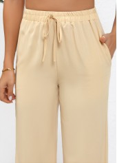 Light Coffee Straight Leg Elastic Waist Drawstring Pants