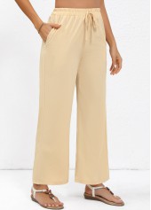 Light Coffee Straight Leg Elastic Waist Drawstring Pants