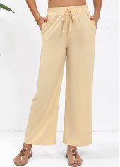 Light Coffee Straight Leg Elastic Waist Drawstring Pants
