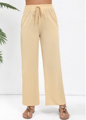 Light Coffee Straight Leg Elastic Waist Drawstring Pants