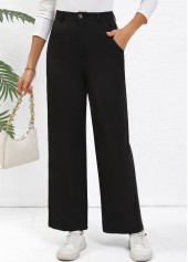 Black Straight Leg High Waisted Button Pants