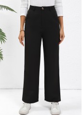 Black Straight Leg High Waisted Button Pants