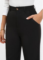 Black Straight Leg High Waisted Button Pants