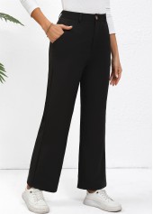 Black Straight Leg High Waisted Button Pants