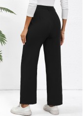 Black Straight Leg High Waisted Button Pants