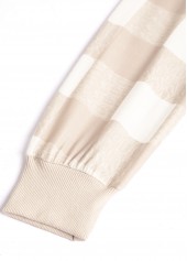 Plaid Patchwork Beige Long Sleeve Round Neck Sweatshirt