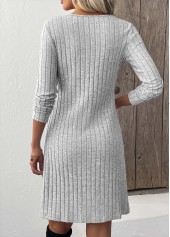 Button Light Grey Long Sleeve Scoop Neck Dress