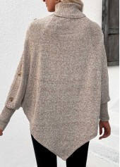 Button Light Camel Long Sleeve High Neck Sweater
