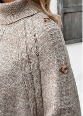 Button Light Camel Long Sleeve High Neck Sweater