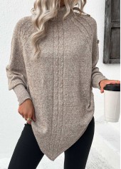 Button Light Camel Long Sleeve High Neck Sweater