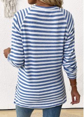 Striped Light Blue Long Sleeve Round Neck T Shirt
