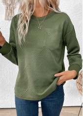 Jacquard Olive Green Long Sleeve Round Neck Sweatshirt
