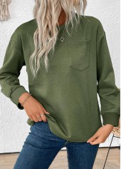 Jacquard Olive Green Long Sleeve Round Neck Sweatshirt