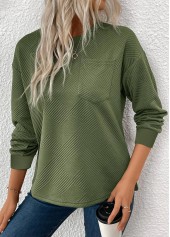 Jacquard Olive Green Long Sleeve Round Neck Sweatshirt