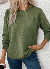 Jacquard Olive Green Long Sleeve Round Neck Sweatshirt