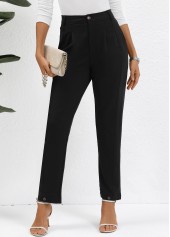 Button High Waisted Ankle-length Black Pants