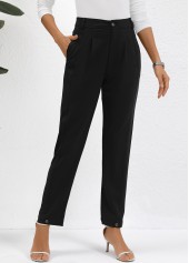 Button High Waisted Ankle-length Black Pants