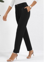 Button High Waisted Ankle-length Black Pants