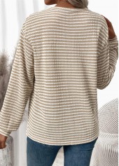 Jacquard Light Coffee Long Sleeve Round Neck T Shirt