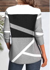 Plus Size Grey Patchwork Geometric Print T Shirt