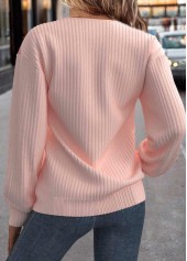 Geometric Print Patchwork Light Pink Long Sleeve Sweatshirt