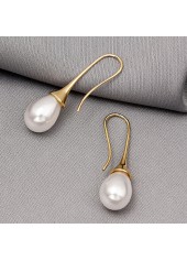 Golden Teardrop Design Copper Pearl Earrings