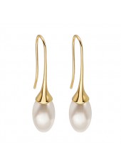 Golden Teardrop Design Copper Pearl Earrings