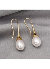 Golden Teardrop Design Copper Pearl Earrings